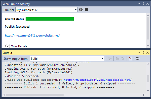 Output window reporting successful deployment